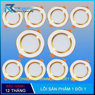 Bộ 10 đèn led âm trần 3 màu viền vàng 7w  ánh sắng trắng -vàng nắng - vàng ấm