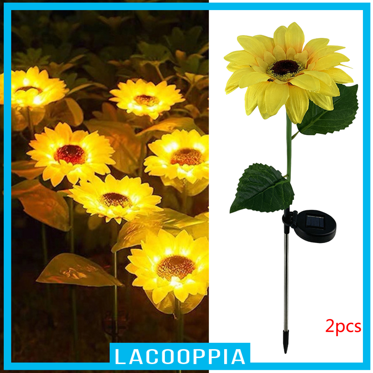 [LACOOPPIA]2 Pack Outdoor Yard Garden Solar Power Sunflowers Lights Pathway Patio Decor