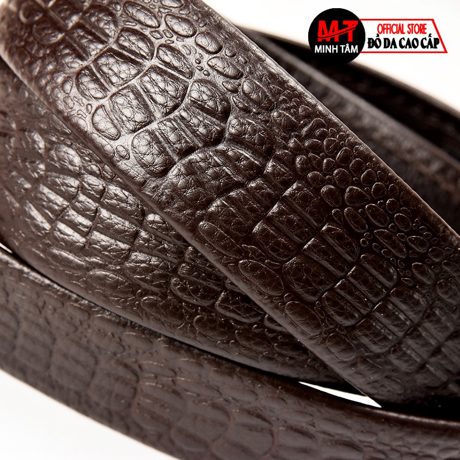 Dây nịt nam Minh Tâm da bò 2 lớp vân cá sấu , khóa kim loại thời trang nam MT-1235H , đen or nâu