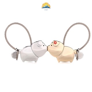 Móc khóa dành cho cặp đôi kiểu dáng heo con bằng kim loại dễ thương