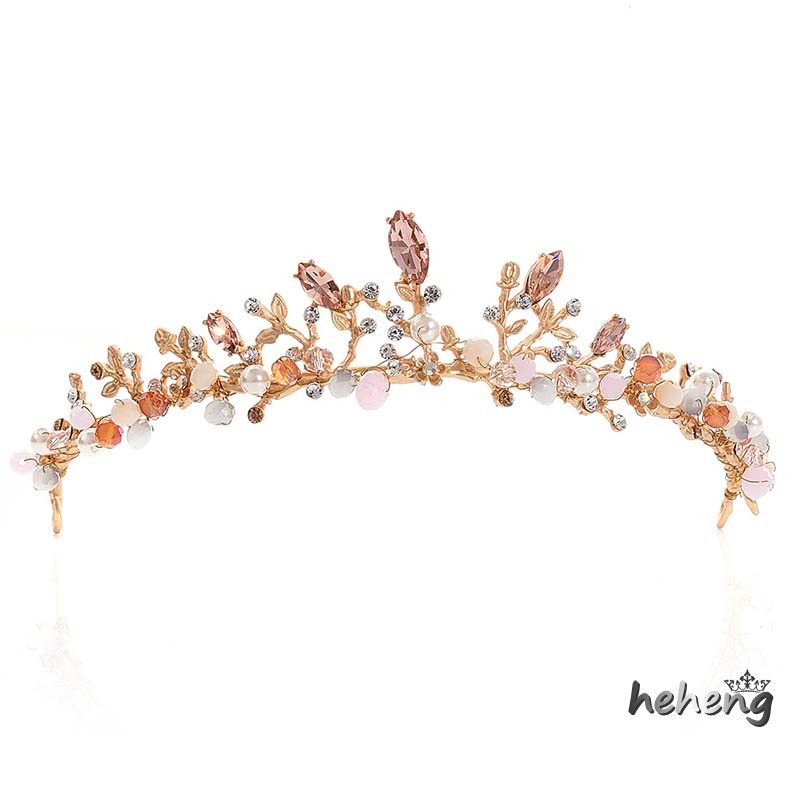 Vương Miện Cài Tóc Đính Đá Pha Lê Hồng Sang Trọng Cho Cô Dâu