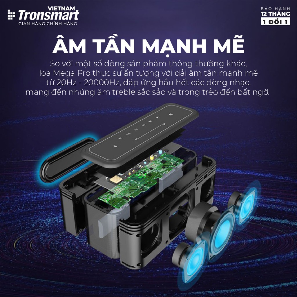 Loa Bluetooth 5.0 Tronsmart Element Mega Pro - 60W - Hỗ trợ TWS và NFC ghép đôi 2 loa - Hàng chính hãng - BH 12T