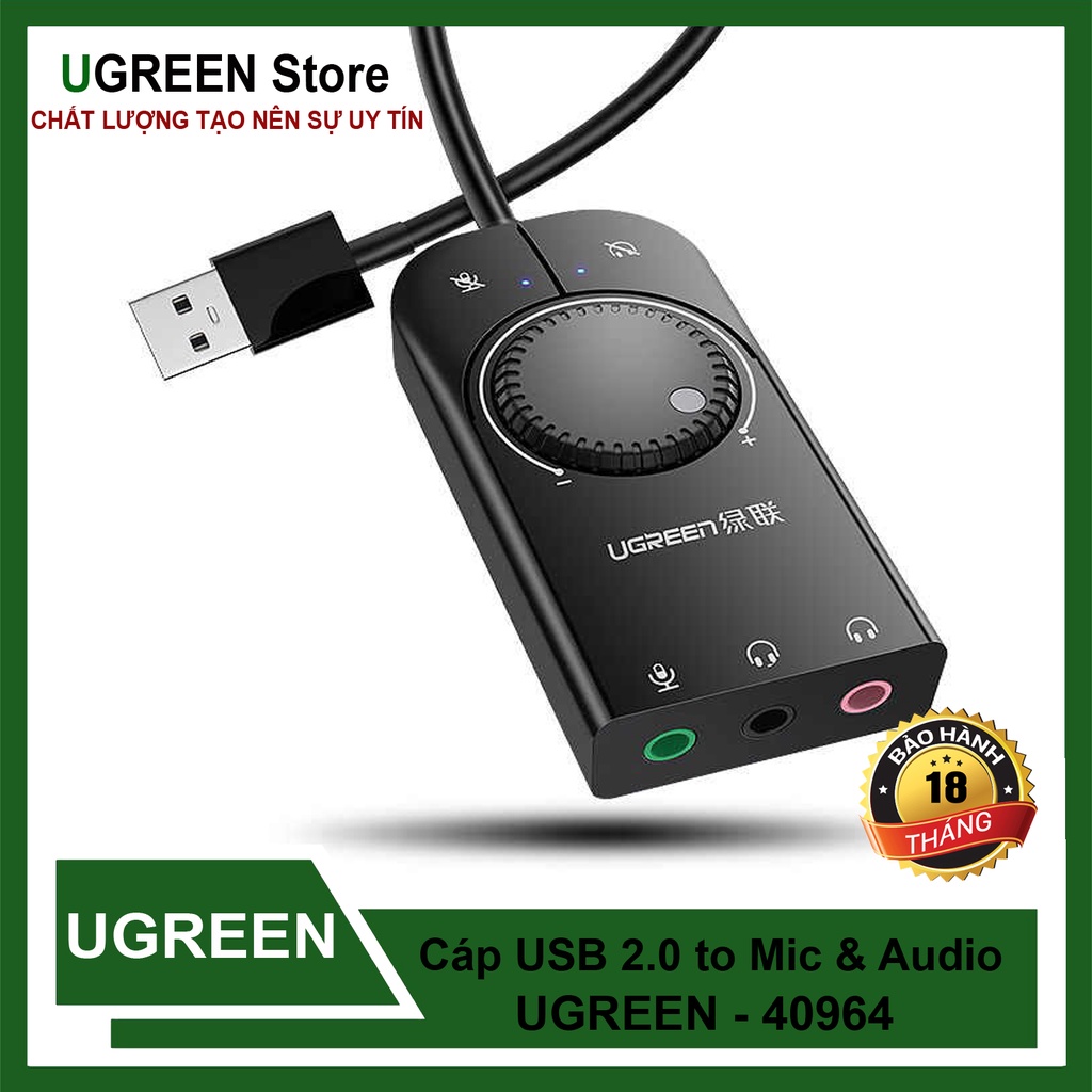 Cáp USB 2.0 Ra Mic & Loa Có Điều Khiển Volume Chính Hãng Ugreen 40964