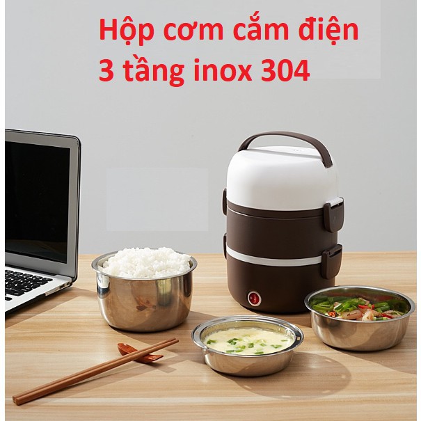 Hộp Cơm Hâm Nóng 3 Tầng Cắm Điện Inox STAR và MAGIC KOREA A-06 Cặp Lồng Cơm 3 Tầng Ủ Cơm Tự Động AN_ANMART