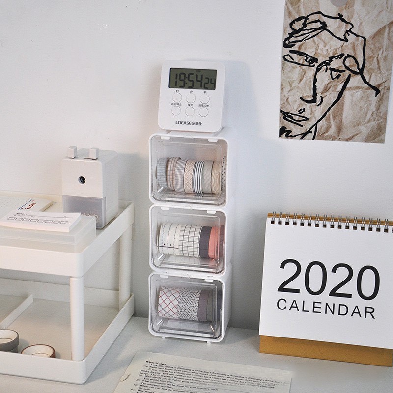 Hộp Nhựa Mini Để Bàn Đựng Washi Tape Trong Suốt Đựng Phụ Kiện Đa Năng Trang Trí Bàn Học Có Thể Xếp Chồng Lên Nhau