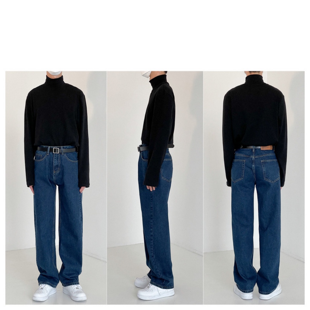 Quần nam nữ ống suông, quần baggy jean nam ống đứng màu xanh phong cách Ulzzang Hàn Quốc
