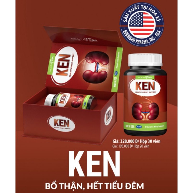 Viên uống Bổ thận Ken Health Usa ⚡ Nhập khẩu Mỹ ⚡ Hộp 30 viên Giúp giảm tiểu đêm, yếu sinh lý