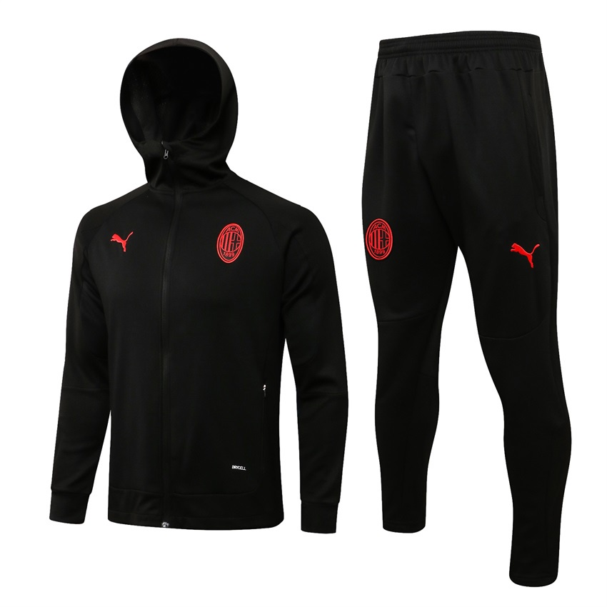 Áo Khoác Bóng Đá Có Mũ Trùm Dài Tay Màu Đen Phối Khóa Kéo Size S-2XL 2022 23 AC Milan Chất Lượng Cao Cho Nam