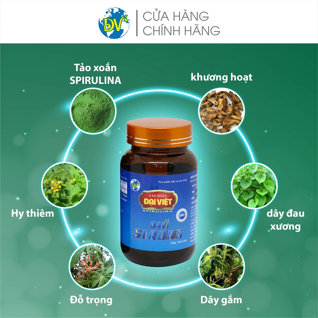 Tảo viên Davi strong, Giảm nguy cơ gout, giảm acid uric_100 viên