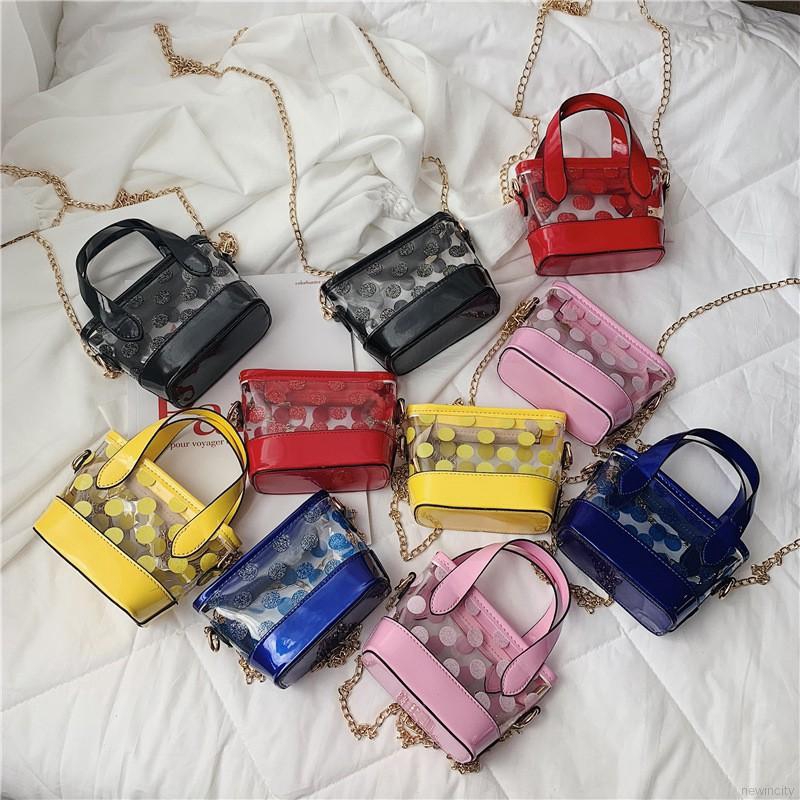 Túi xách da PU phối họa tiết chấm bi xinh xắn cho bé gái