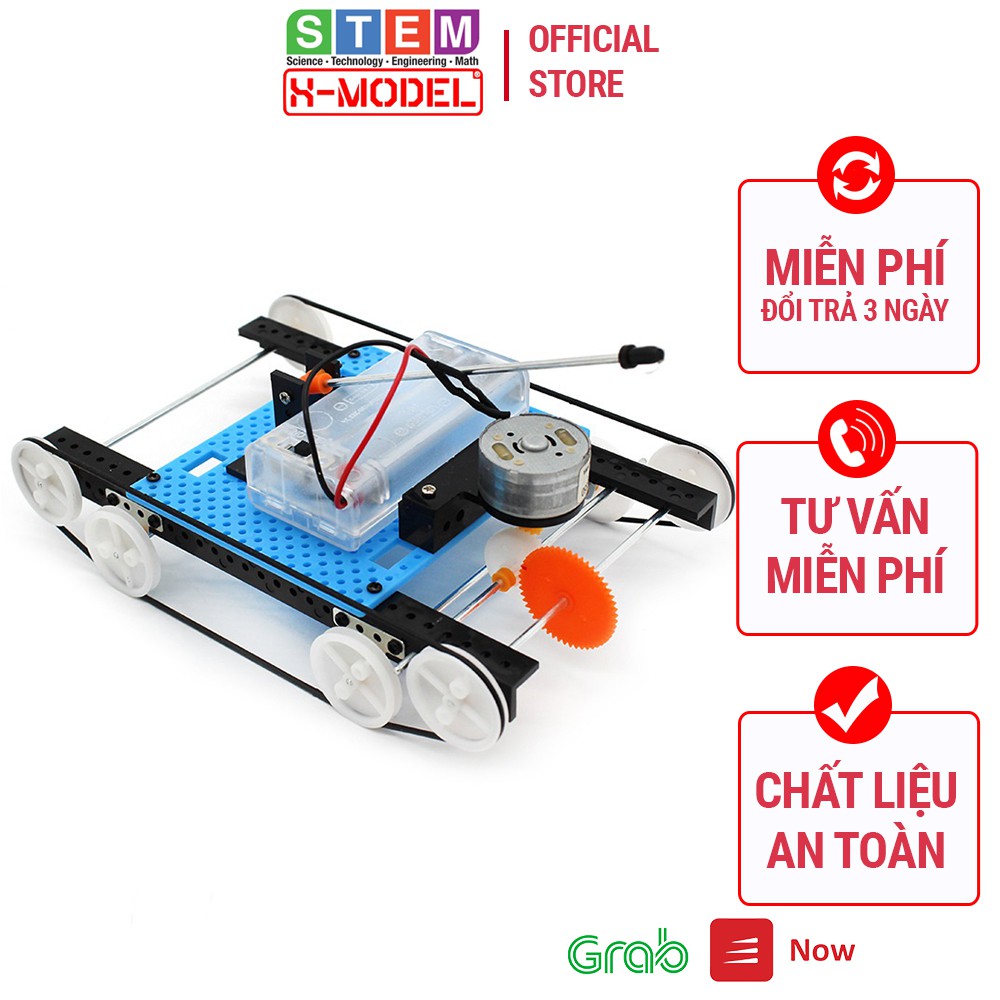 Đồ chơi xe bánh xích nhựa lắp ráp cho bé ST25 đồ chơi sáng tạo STEM chạy bằng pin có công tắc X- MODEL