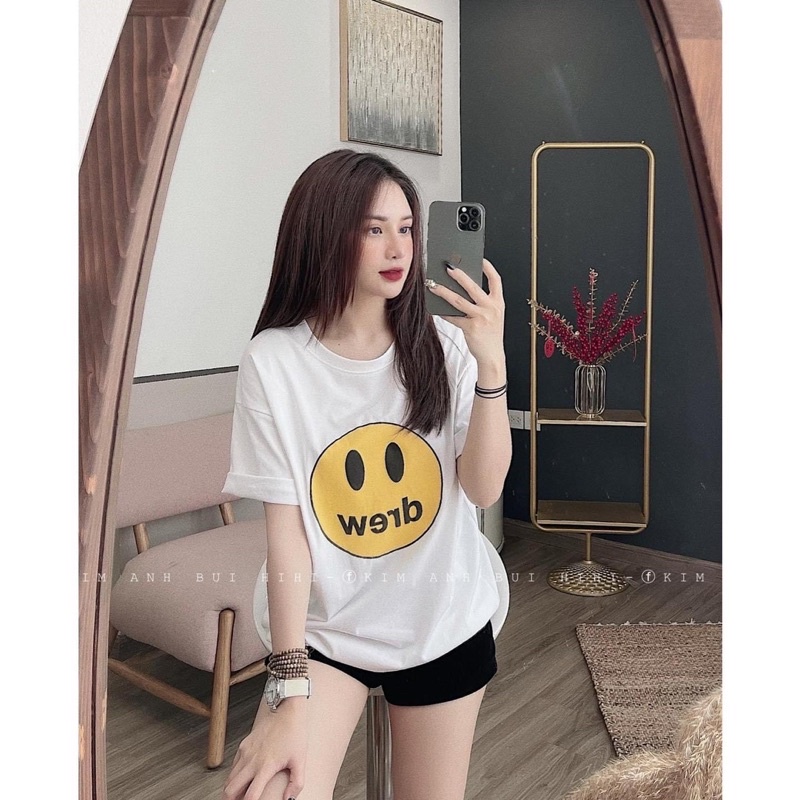 Áo phông nữ dáng rộng in mặt cười drew, Áo thun form rộng dáng dài AT7569 - NhiNhi Shop