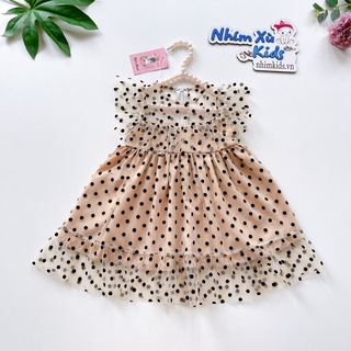 Váy Lưới Bi Nhung Bé Gái 4 Đến 30kg, Đầm Bé Gái Chất Lụa Phối Lưới Nhung Bi [V501]