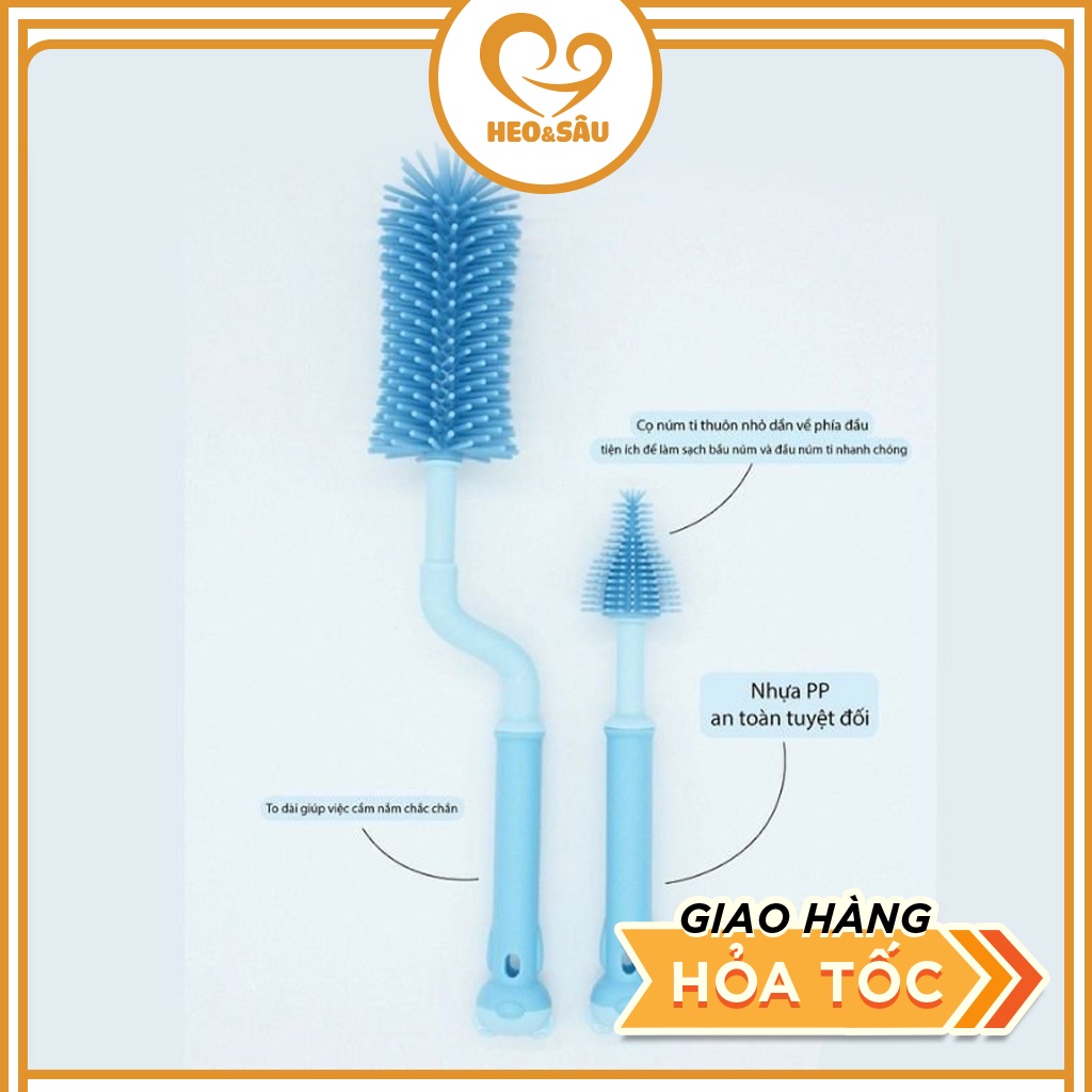 Cọ Rửa Bình Sữa 𝑭𝑹𝑬𝑬𝑺𝑯𝑰𝑷  Cọ Bình Silicon Cao Cấp 2 Chi Tiết [Tay Cầm Xoay 360 Độ]