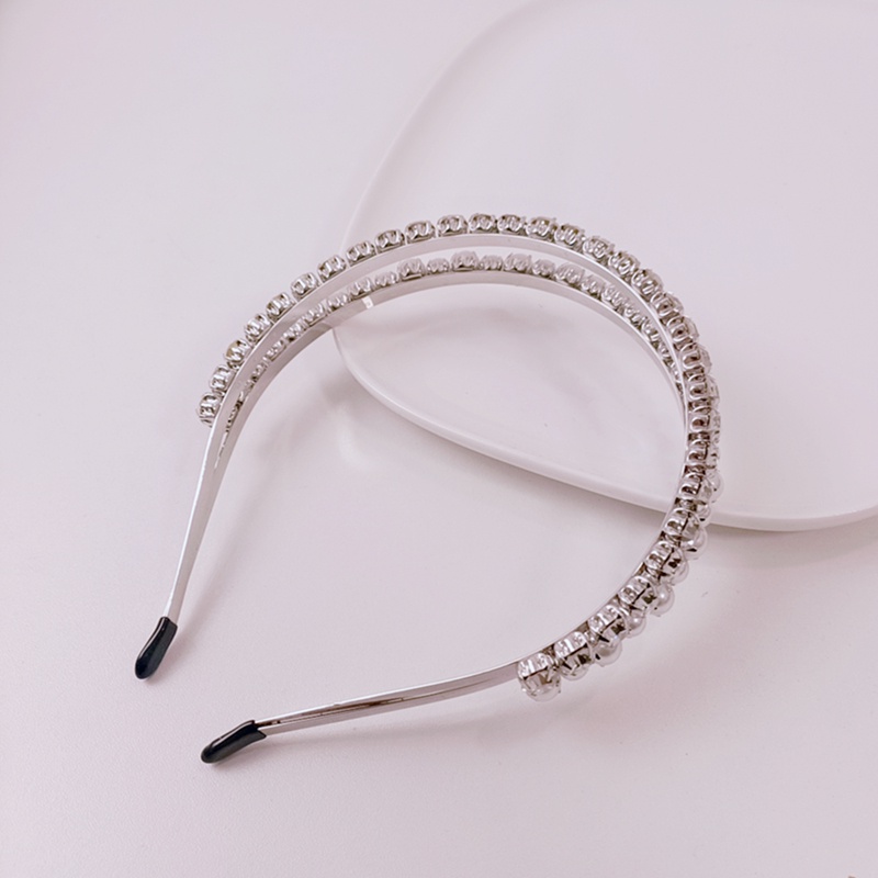 Băng Đô Cài Tóc Hai Hàng Đính Đá Và Ngọc Trai Nhân Tạo Phong Cách Hàn Quốc Sang Trọng