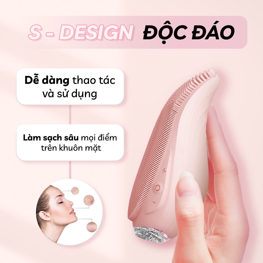 Máy rửa mặt mini cầm tay Crenot Nia P5 silicone siêu mềm sóng âm sạch sâu lỗ chân lông chăm sóc da dầu mụn nhạy cảm