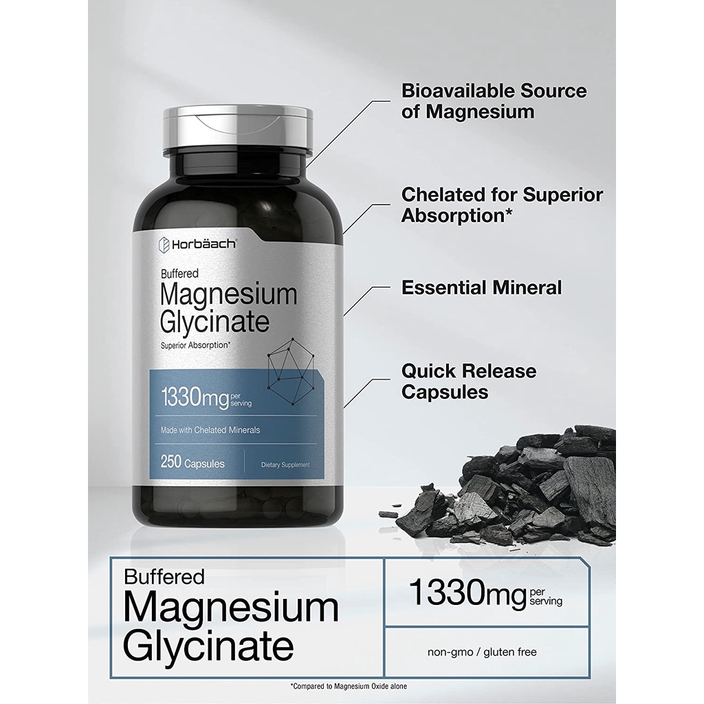 Magnesium Glycinate 1330mg - 250 Viên - Dạng Hấp Thu Tốt Nhất của Magnesium Mg Magie - Deal - Horbaach - Nature Bell