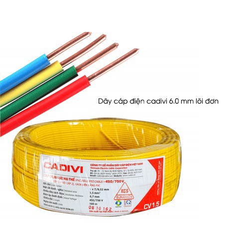 Dây điện đơn cadivi 1.5 mm2 CV 1.5 cuộn 100m.bán lẻ theo mét