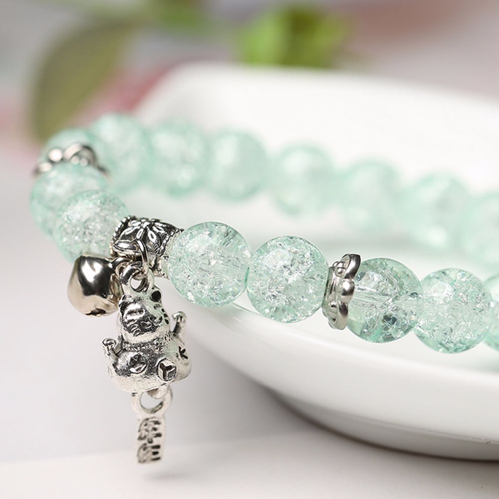 Vòng tay co giãn chuỗi hạt nhiều màu tuỳ chọn gắn mặt mèo may mắn bằng hợp kim dễ thương cho nữ