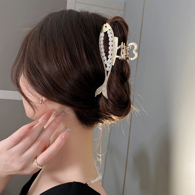Kẹp Tóc Càng Cua Kim Loại Hàn Quốc Hình Con Cá Đính Ngọc Siêu Sang Chảnh Kẹp Tóc Đi Chơi Đi Tiệc Mainia Shop