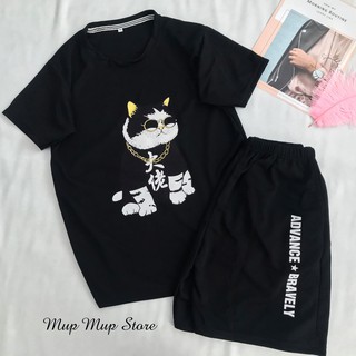 Set đồ bộ ngắn nam, nữ thể thao Mèo Ú Đen dễ thương, phong cách siêu ngầu | Múp Múp Store (Kèm Ảnh Thật)