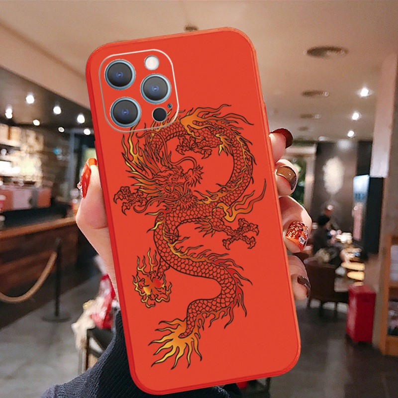 Ốp Điện Thoại Góc Vuông In Hình Rồng Lửa Trung Hoa Cho iPhone 13 Pro Max 12 11 XR XS 7 8 Plus SE 2020