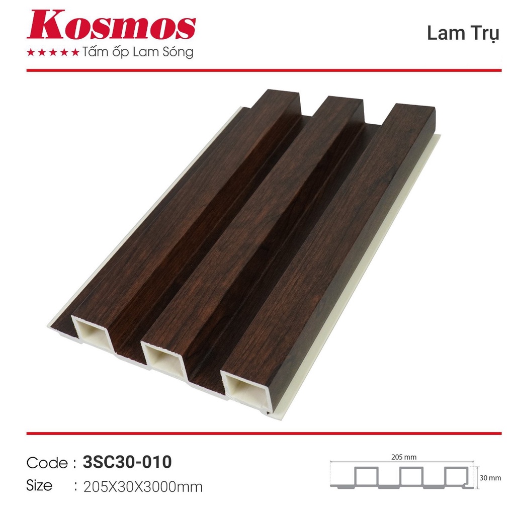 Lam sóng kosmos, lam trụ, Lam sóng cao, nhựa nguyên sinh cao cấp, Kt 205x30x3000mm