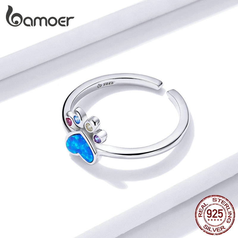 Nhẫn Bamoer BSR172 bằng bạc 925 100% mạ platinum đính khối zircon đầy màu sắc điều chỉnh được kích thước hợp thời trang