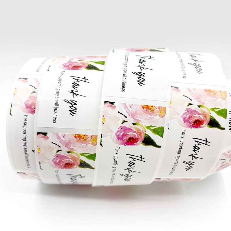 Tem Sticker Thank you in màu tự dính - Tem cảm ơn in hoa hình  kiểu tem dài hình chữ nhật