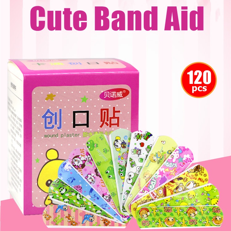 Hộp 120 miếng băng dán cá nhân SABUY chống nước họa tiết hoạt hình dễ thương cho trẻ em