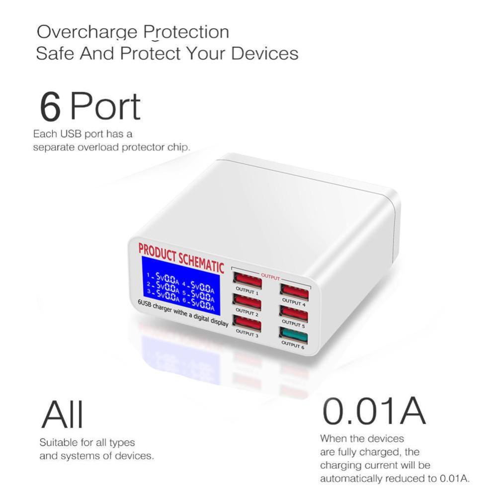 Củ Sạc Nhanh Thông Minh DIGIFOUNDER QC3.0 Với 6 Cổng USB Và Màn Hình LCD Cho Điện Thoại Thông Minh/Máy Tính Bảng G2K1