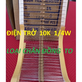 [100 CON] Điện Trở 10K 1/4W 5% Loại Chân To Bằng Đồng