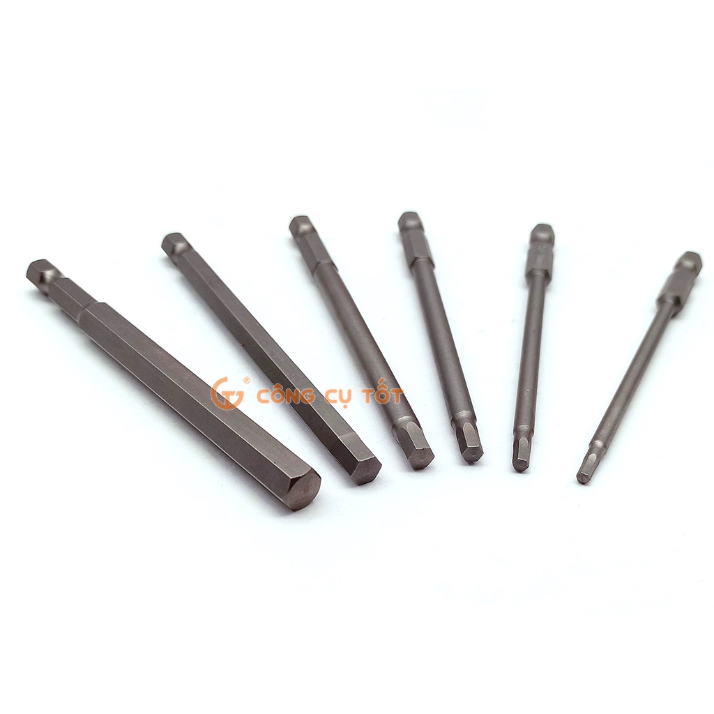 Vỉ 6 đầu bắt vít lục giác chuôi lục thép S2 2.5 - 8.0mm dài 100mm