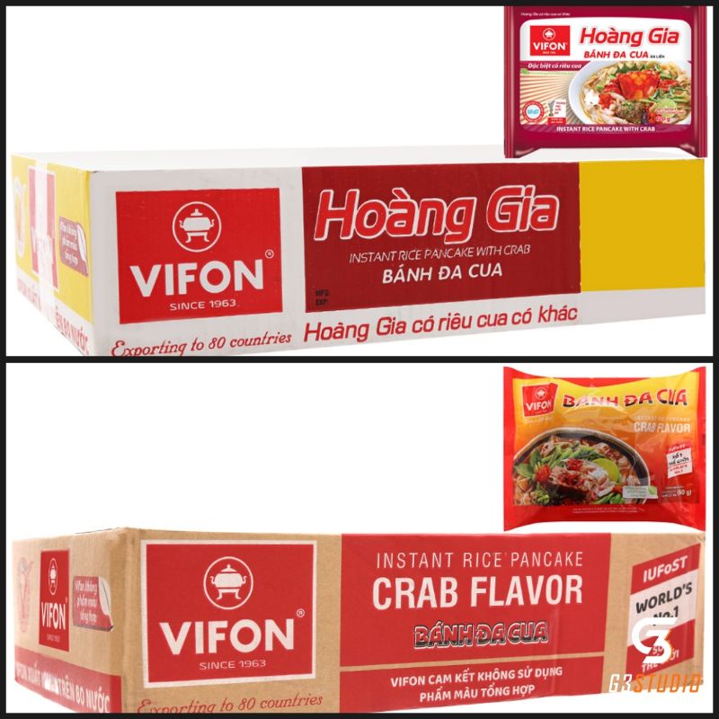 Thùng bánh đa cua Hoàng Gia Vifon 120g Thùng bánh đa cua Vifon 60g