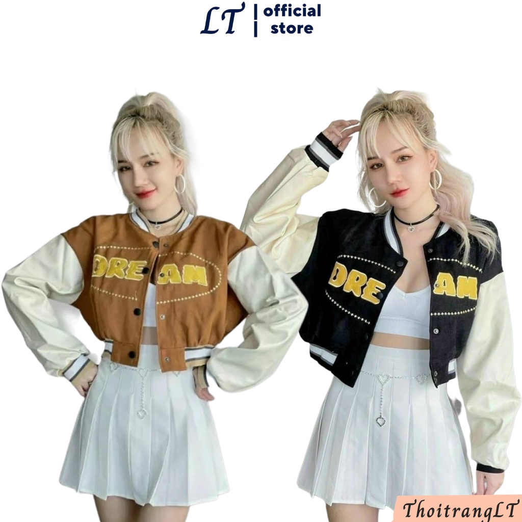 Áo khoác nữ croptop da lộn , Áo khoác nỉ chống nắng thêu dream form dưới 52kg