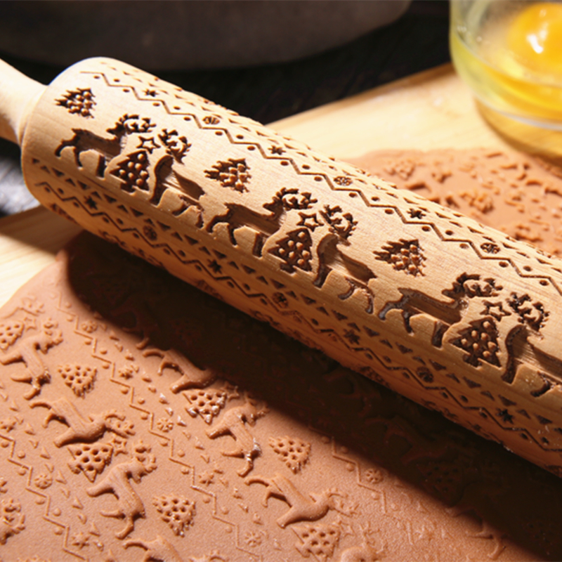 Christmas Engraved Rolling Pin for Baking Cookie Noodles/ Cookie Fondant Cake Dough Engraved Roller / Baking Noodles Cake Dough Engraving Roller