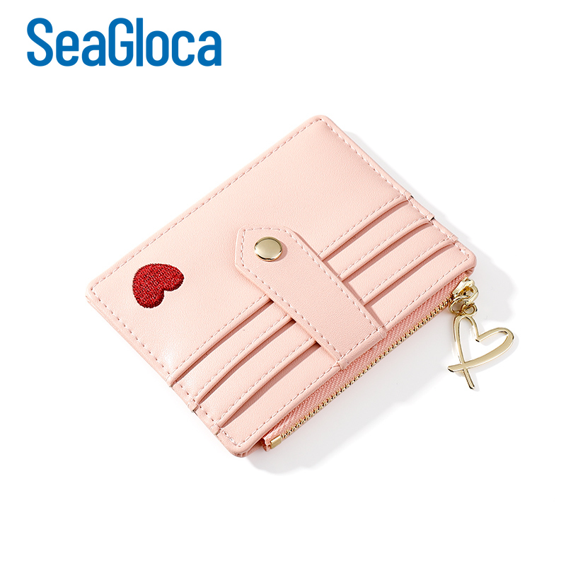 Ví Đựng Thẻ SeaGloca Thêu Hình Trái Tim Phong Cách Hàn Quốc Thời Trang Mới Đa Năng Cho Nữ