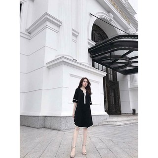 Váy bầu đen viền trắng