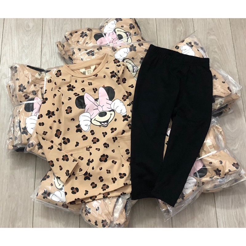 Bộ cotton HM áo váy kèm quần legging dài bé gái 9-28kg