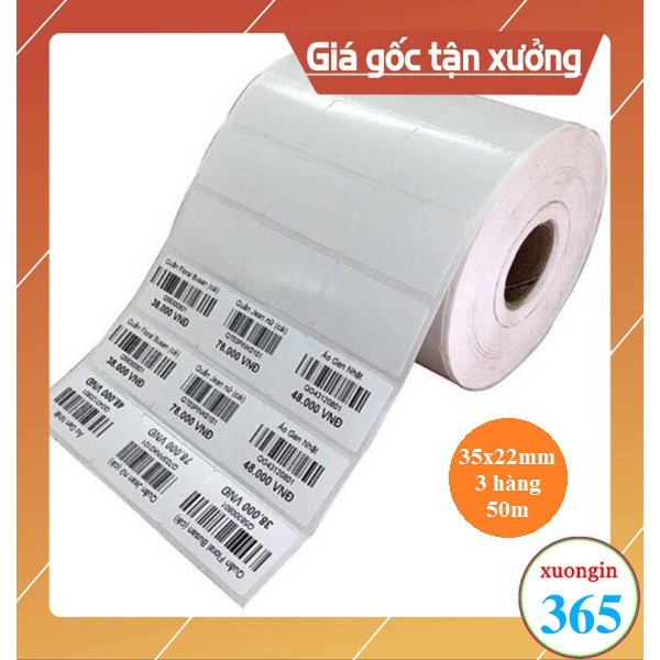 Giấy In Mã Vạch 3 Tem (Cuộn 6000 Tem) - Decal Nhiệt 3 Tem 35x22 mm in không cần mực.