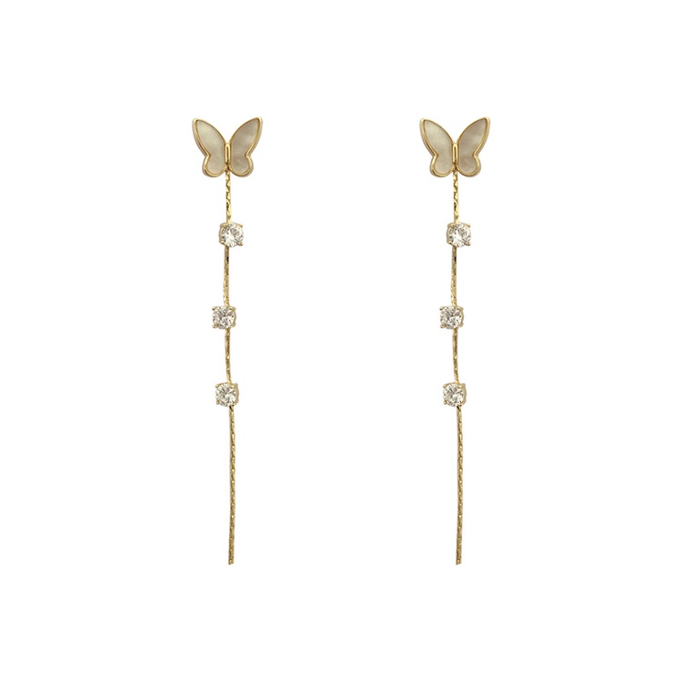 Bông tai mạ bạc 925 dáng dài hình bướm phong cách Hàn Quốc thời trang mới