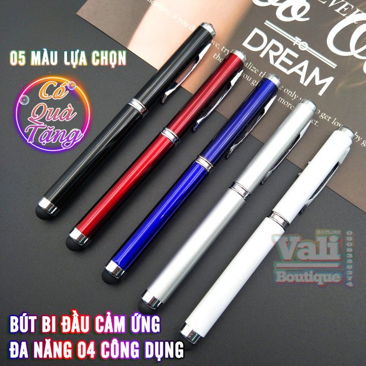 Bút bi kim loại đầu cảm ứng đa năng 4in1_nhiều màu_Ruột bút thay thế 62mm ngòi 1.0mm (tặng kèm hộp đựng bút trong suốt)