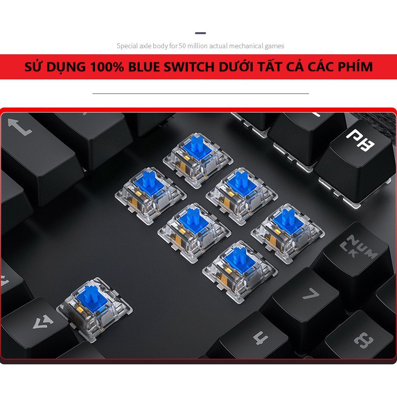 COMBO Bàn Phím Cơ H650 Và Chuột Gaming V6 Led Đổi Màu Siêu Đẹp, Keyboard Led 10 Chế Độ Blue Switch Game