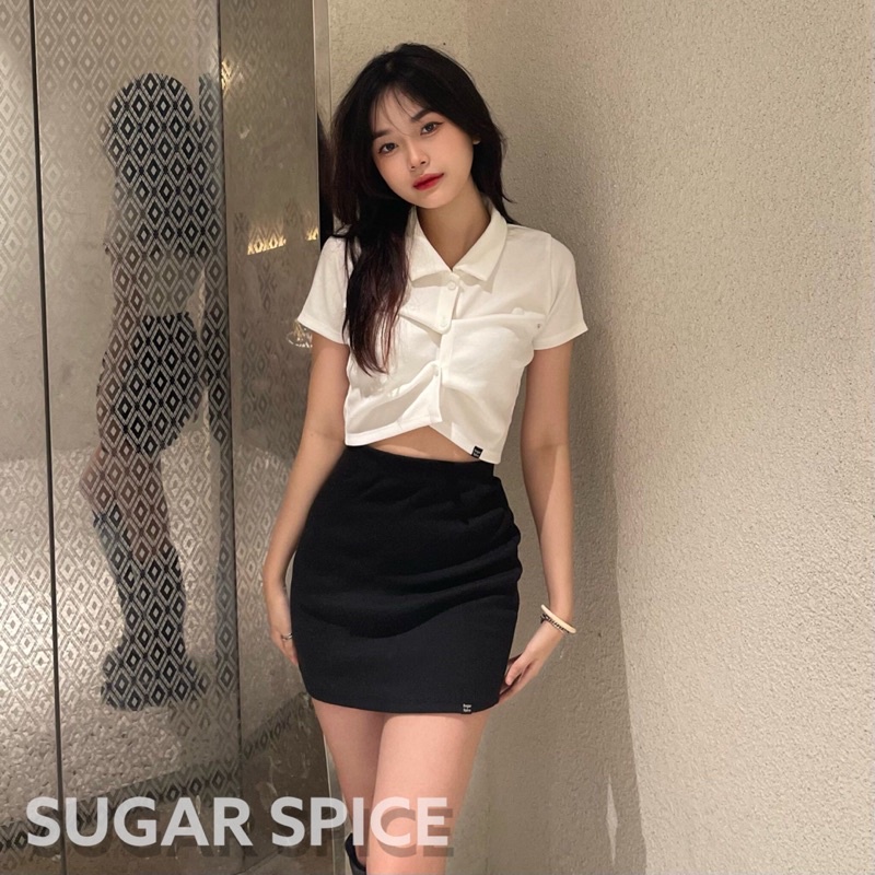 Áo Croptop Polo Thun Gân Gài Cúc - Soda Top