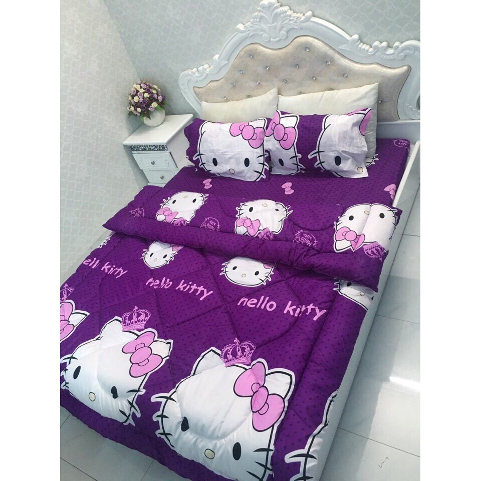 Bộ chăn ra cotton 5 món hello kitty