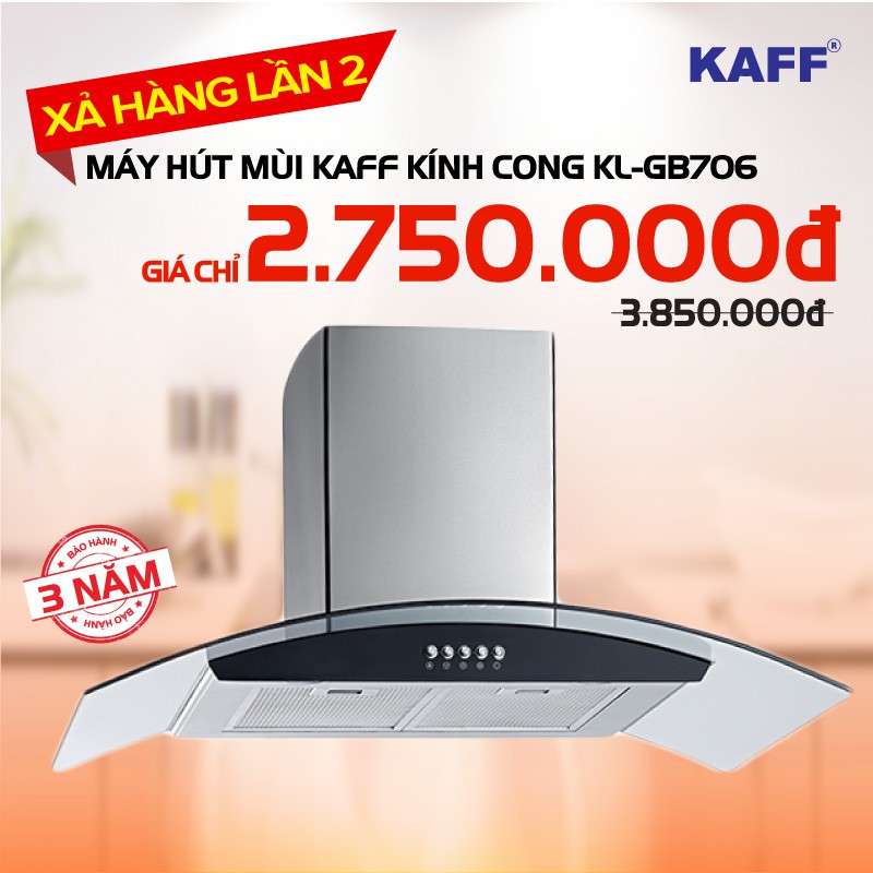 Máy hút mùi KAFF KF-GB706 - Áp tường, màu Inox, công suất 1000 m³/h