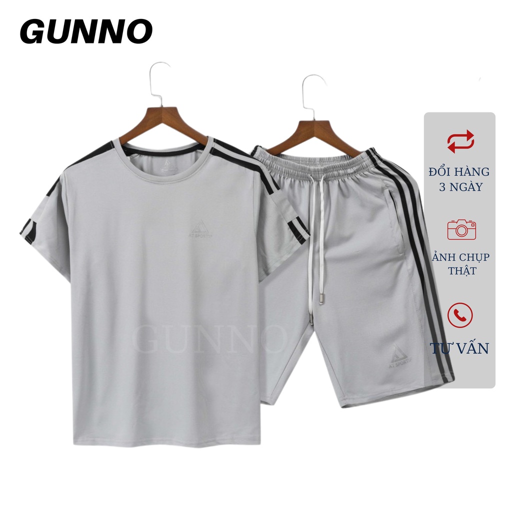 Bộ Thể Thao Nam GUNNO vải cá sấu thoáng mát co giãn năng động thời trang mẫu viền tay