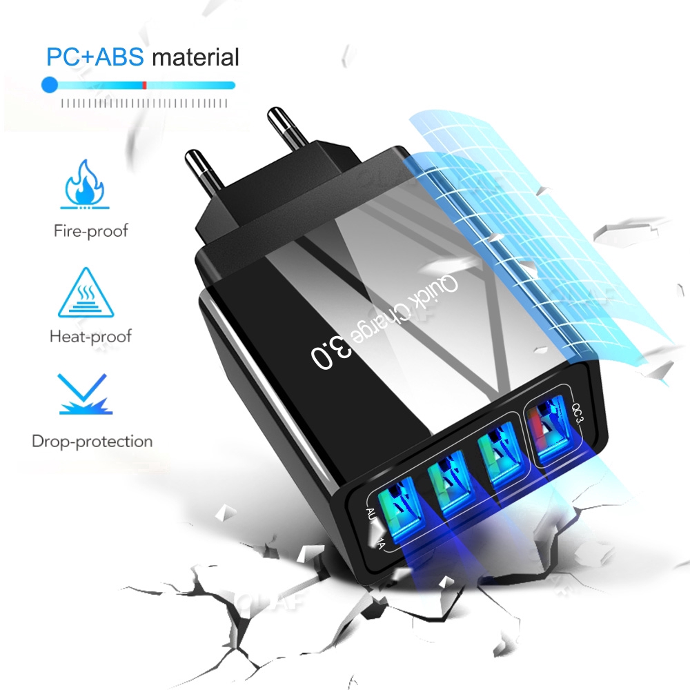 Cốc sạc QC 3.0 USB 4 cổng sạc nhanh phích cắm EU