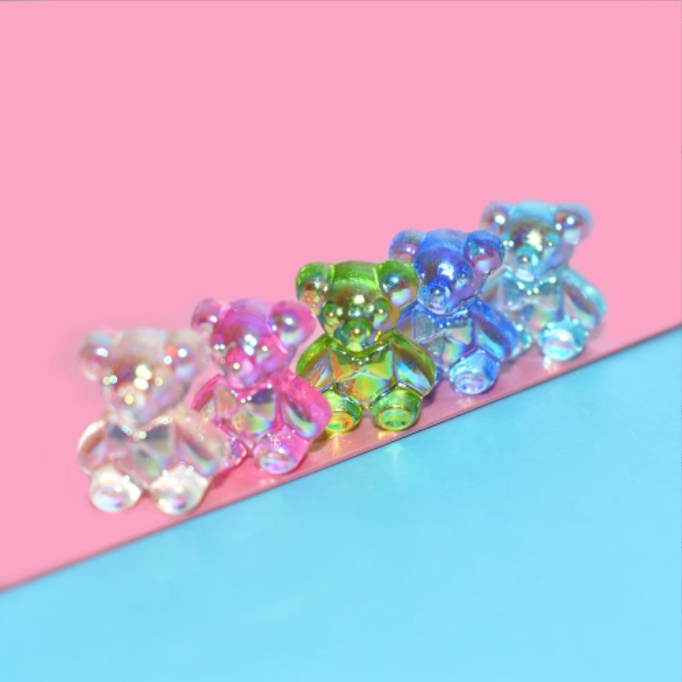 Charm gấu nhũ trong suốt size nhỏ gắn nail, trang trí vỏ ốp điện thoại, DIY