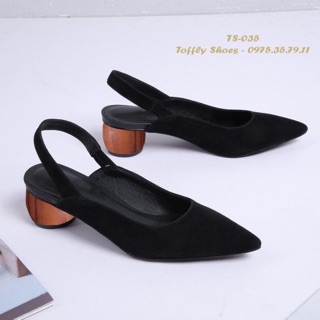 Giày slingback đen gót vân gỗ 3p có bigsize thêm bigsize 40 41 42